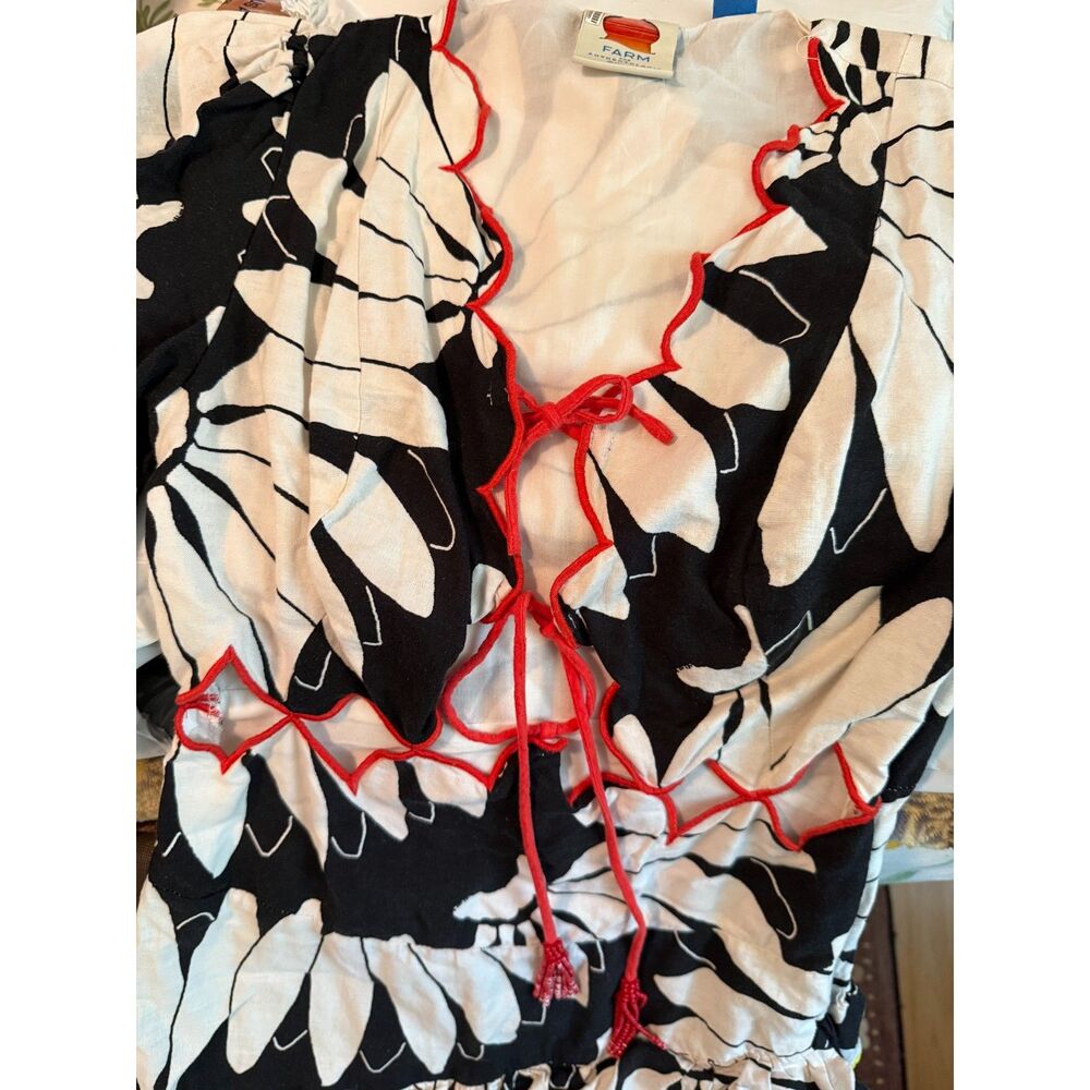FARM Rio Cutout Tiered Maxi Dress Black White Bishop Sleeves Medium - Picture 9 of 9